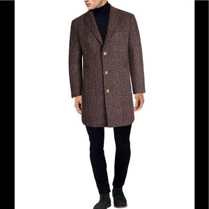 Tallia Heringbone Slim Fit Overcoat Plum